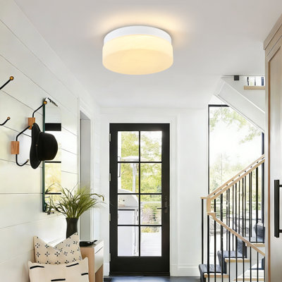 Modern White Metal Frame White Alabaster Glass Shade Shade Led Flush Mount Ceiling Light, 5 Color Temperatures Adjustable For Living Room Bedroom