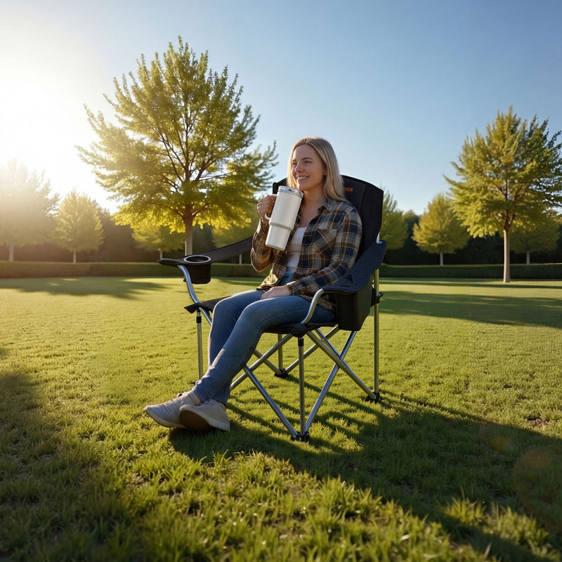 Oversized Camping Chairs, 450 lbs Heavy Duty Support, Portable Folding Camp Chairs with Padded Backrest & Armrests, Cup Holder & Side Pocket, Cooler Bag, Carry Bags for Outdoor, Fishing