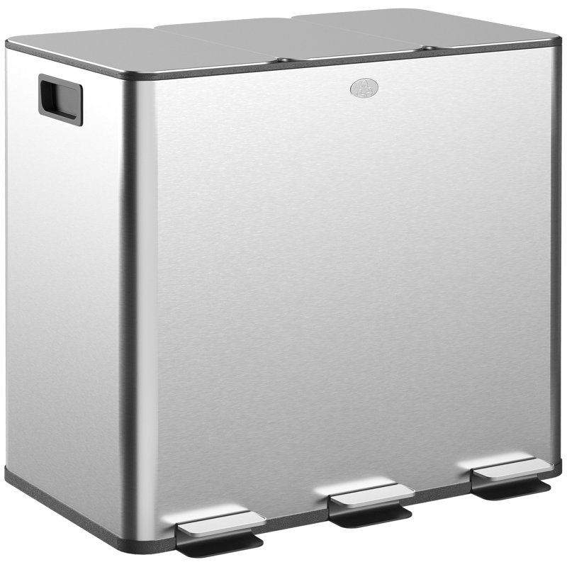 Steel,Plastic Step On Multi-Compartments Rubbish & Recycling Bin - 45L