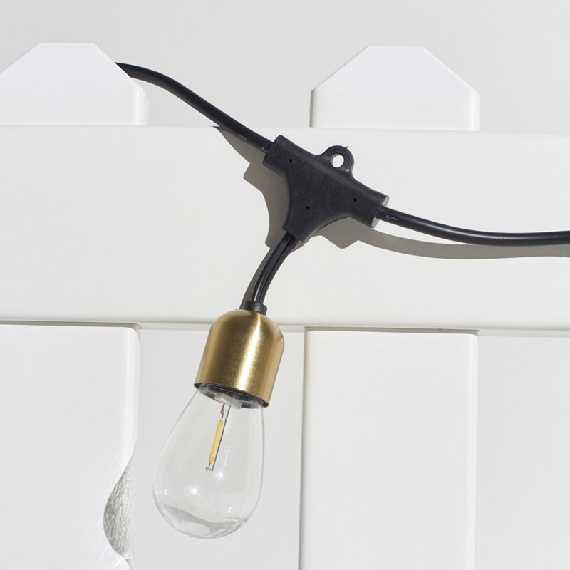 Guirlande solaire à DEL 28 pi avec 12 ampoules G40 blanc chaud Glow Series, douilles suspendues en laiton, résistant aux intempéries, cordon de qualité commerciale