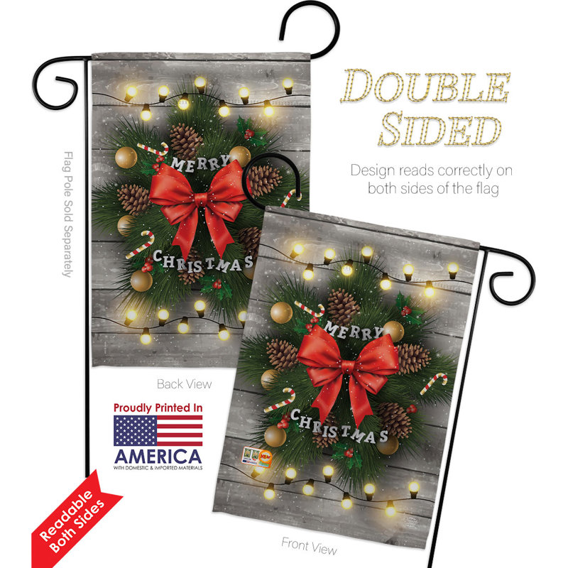 Lightful Merry Christmas Double-Sided Garden Flag with Red Bow