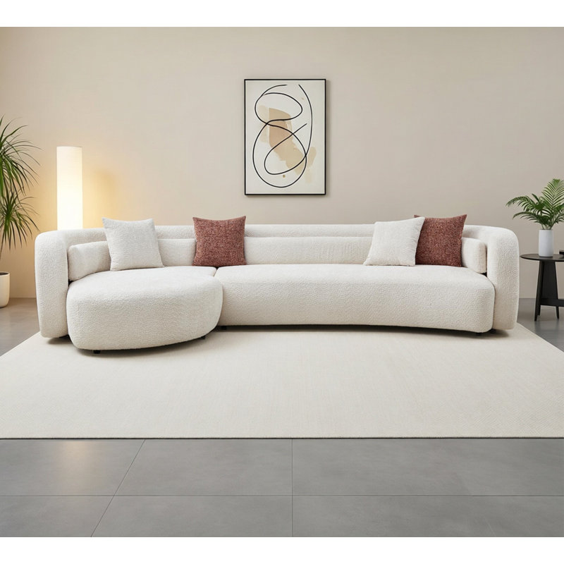 132" Modern Curved Sectional Sofa,  L-Shaped Couch with Left Chaise, Ivory White Bouclé , Left Hand Facing
