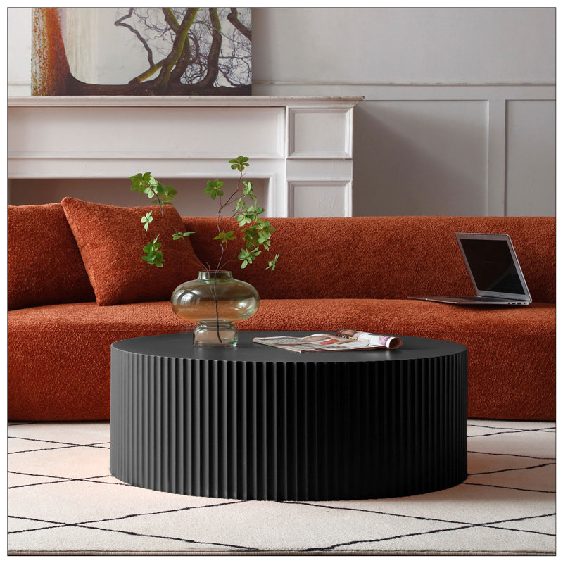 Table basse ronde Modern - Design en relief accrocheur - Noir, Noir mat