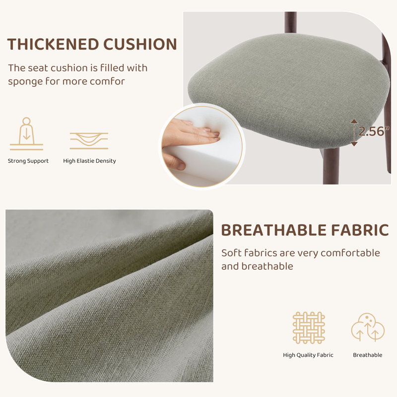  Solid Wood Upholstered Dining Chair - Ergonomic Curved Back, Comfort Fabric, Green Fabric, Walnut