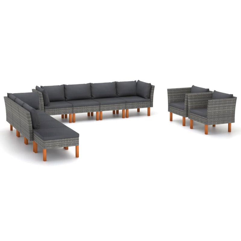 Ensemble modulaire de patio carré en eucalyptus de 23,6 po de large avec coussins Brause, 10