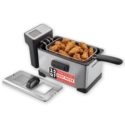 Friteuse électrique de comptoir Gourmia de 3,2 pintes avec affichage numérique et température réglable, acier inoxydable