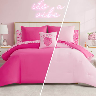 Juicy Couture Summer Strawberries Solid Reversible Comforter Bed-in-a-Bag Set