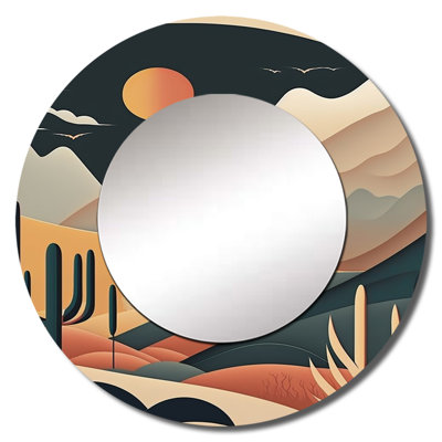Full Moon Over The Desert Mountains - Mountains Decorative Mirror, Traditional Round Wall Mirror, Printed Metal Art