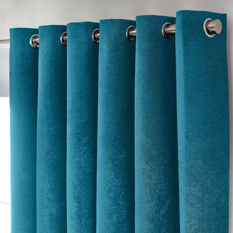 Eilfried Chenille Ring Top Eyelet Curtains, 117cm Width x 229cm Drop, Teal