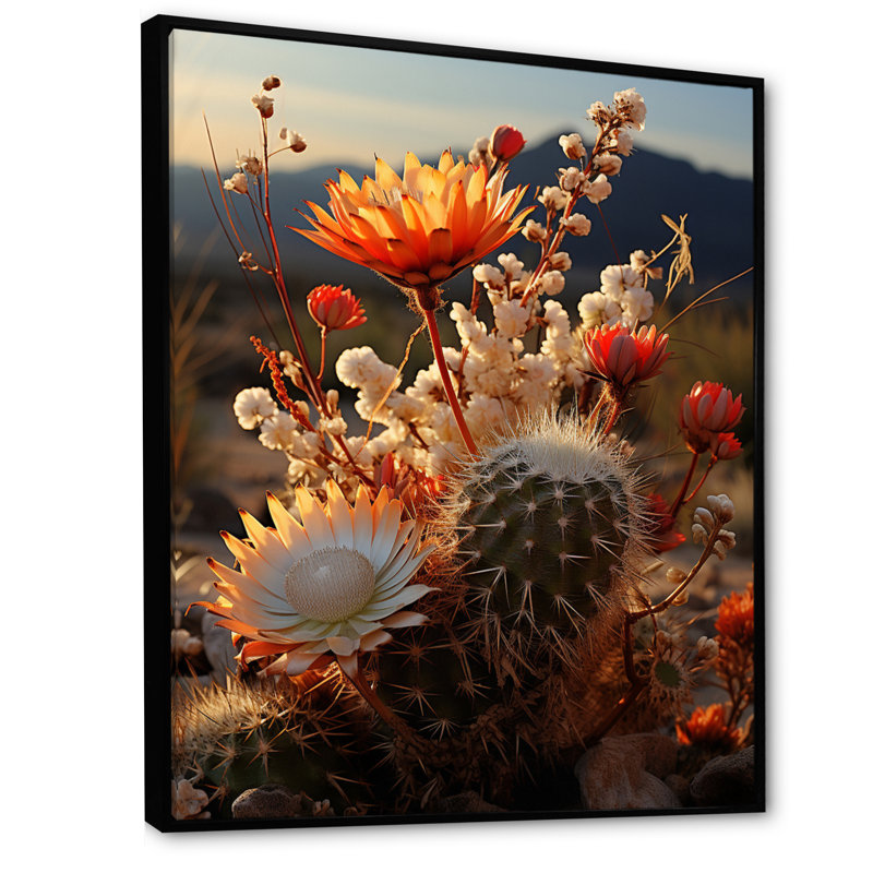 Zeanna Desert Euphoria Cactus II - art mural du désert pour le salon, H 32 po x l 24 po x P 1 po, Cadre flottant noir