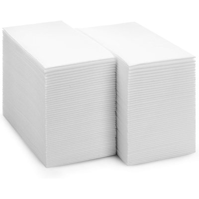 Serviettes jetables en papier pour salle de bain | Paquet de 300 serviettes d'invité à usage unique 8 "X 17", fabriquées aux États-Unis | Papier de soie tissé à la main en tissu, blanc (TAILLE MOYENNE - paquet de 300)