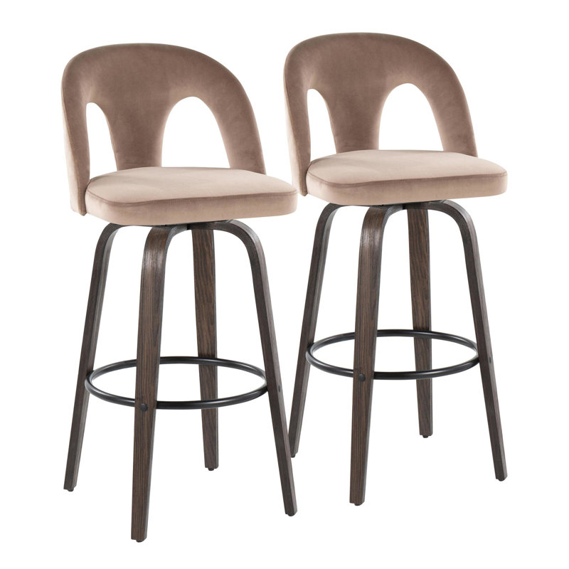 Tabourets de bar 30 po Caden, Noyer / noir, Velours taupe, Tabouret de bar (siège d’une hauteur de 30 po)