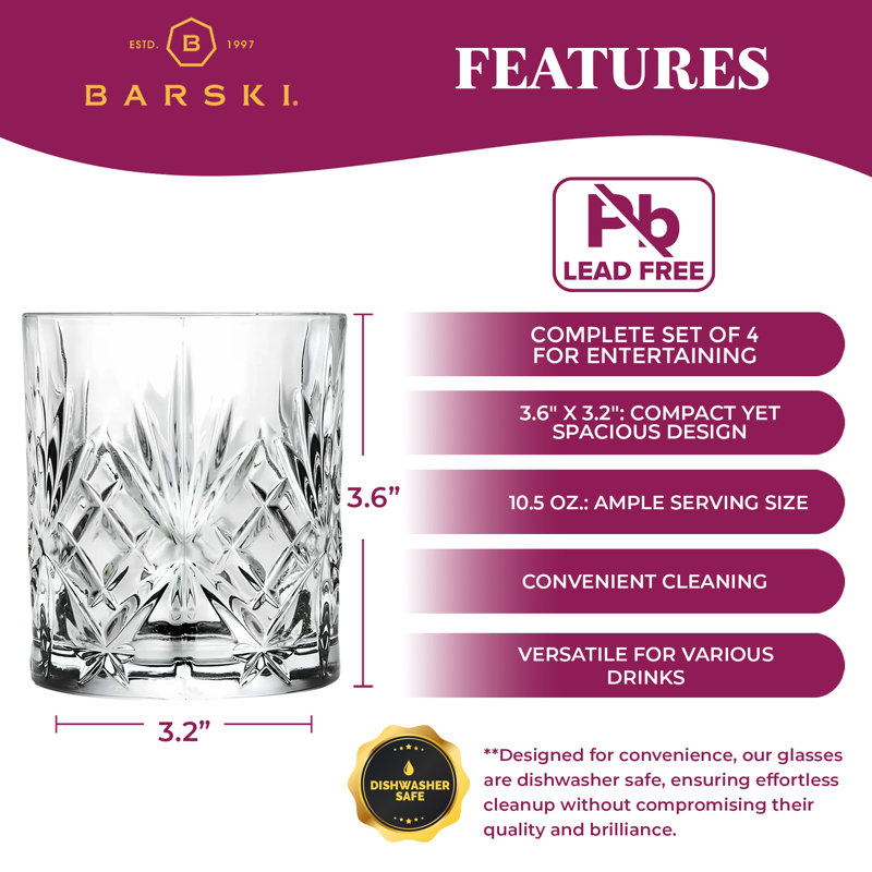 Whiskey Glasses - Double Old Fashioned Rocks Glass - Set of 4  - 10.5 oz, Made in Europe