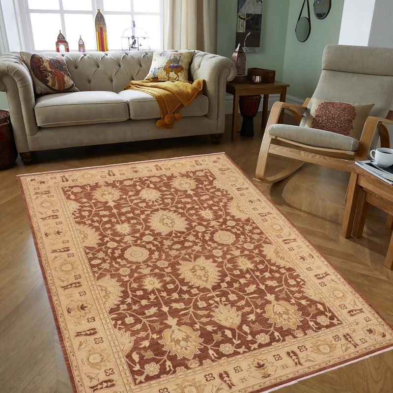 Laine de style oriental brun noué à la main 10 pi 1 po x 13 pi 8 po Dorn