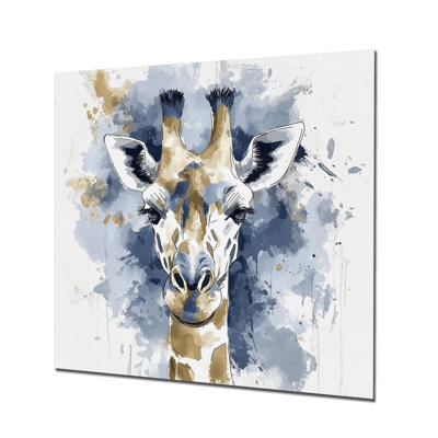 Blue And Gold Giraffe Portrait I - Animals Metal Wall Decor, Giraffe Metal Print