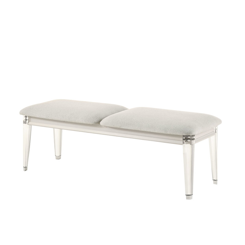 Banc gris avec pieds en acrylique - Assise confortable Profondeur de l'ensemble de 56 po sans option de rangement Capacité de charge de 220 lb