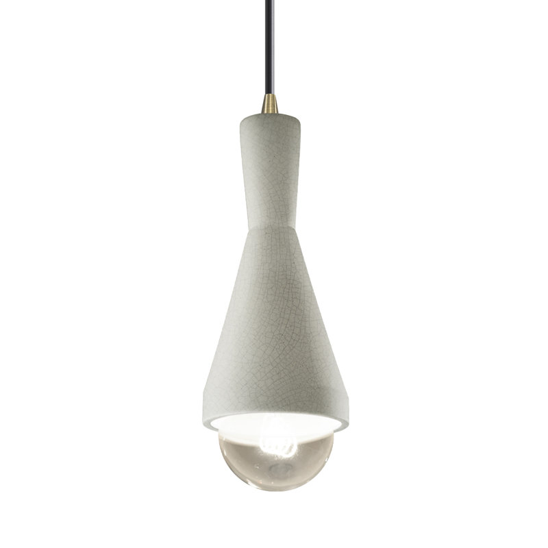 Luminaire suspendu conique à 1 lumière Breeona avec détails en métal, Laiton antique, Blanc craquelé
