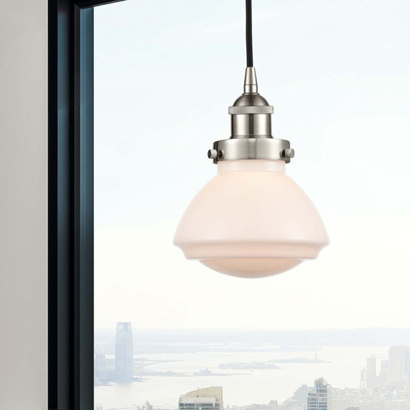 Luminaire suspendu en forme de cloche à 1 lumière Caille, Blanc, Nickel satiné brossé