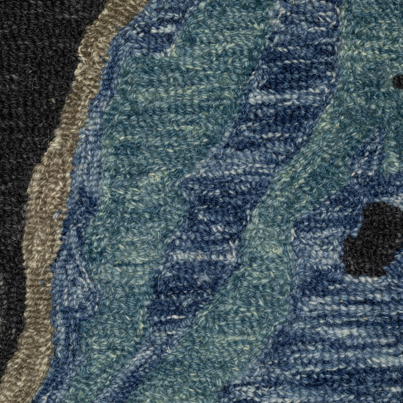 Roblyn Hand-made Wool Abstract Waves Blue/ Teal Area Rug, Runner 2'6" x 8'