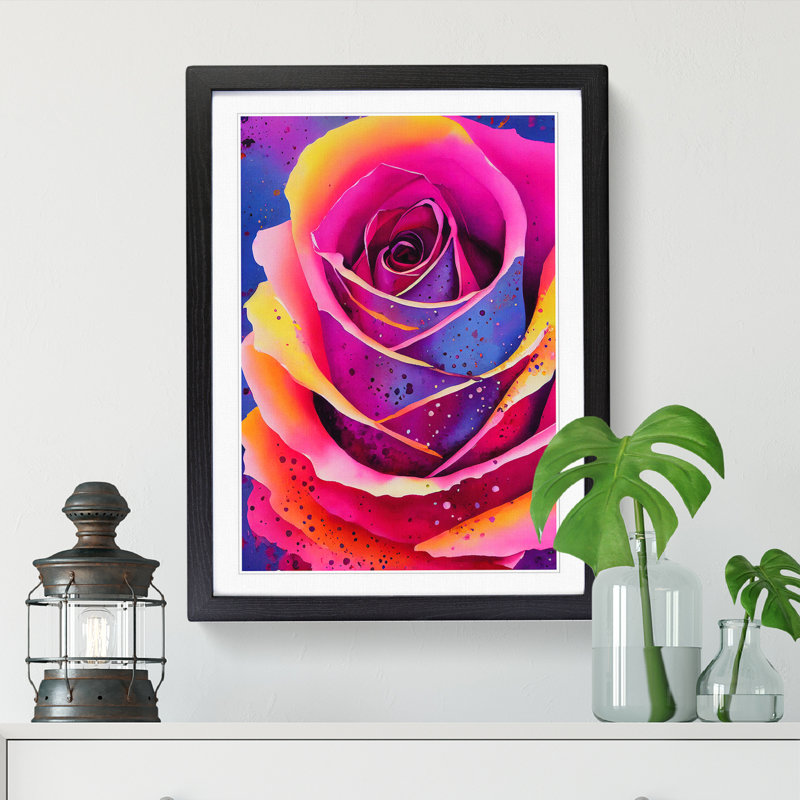 Rose Flower Splatter Vol.4 - Single Picture Frame Painting, Black, 64cm H x 46cm W x 2cm D