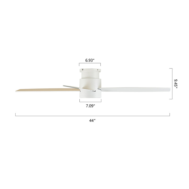 Ventilateur de plafond d'intérieur à 4 pales 52 pouces avec télécommande Winchendon, Blanc avec pales chêne / blanches, 44"