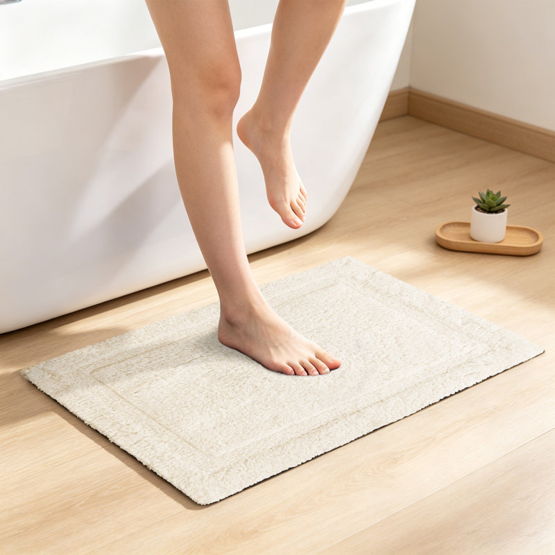 Tapis de bain antidérapant 100% coton, Simple - L 24 po x l 24 po, Ivoire ivoire