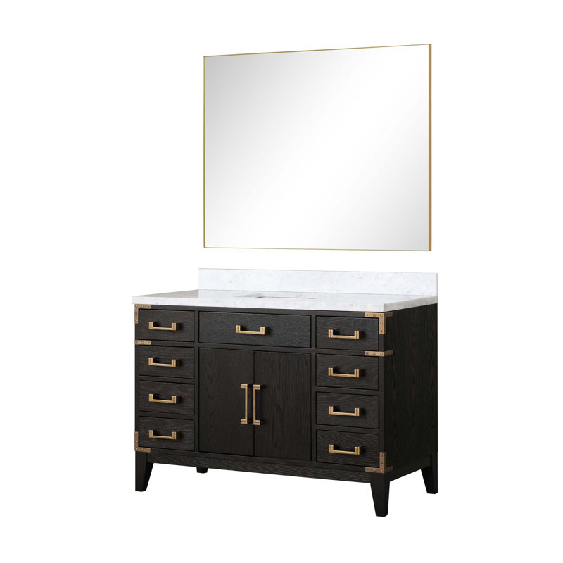 Meuble-lavabo simple avec miroir et plateau en marbre de Carrare