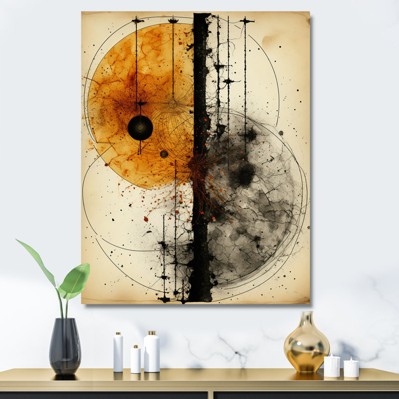 Harmony, circulaire, abstrait, orange, blanc, noir I - art mural moderne sur toile géométrique, 32" H x 24" W, Toile tendue