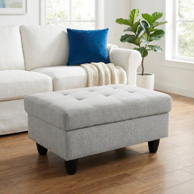 Light Grey Storage Ottoman | Non-pilling Fabric | X-stitching | Solid Wood Frame