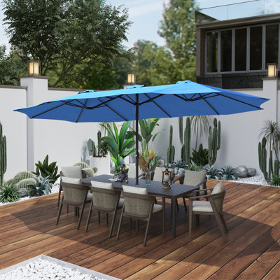 Parasol de marché rectangulaire double face avec base Kirkbride 181 po x 106 po