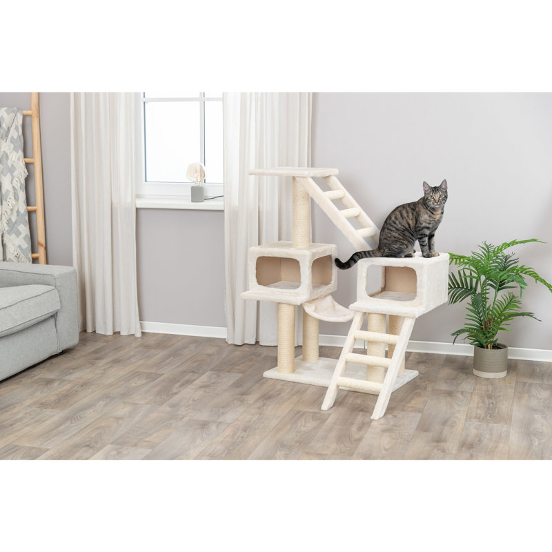 Arbre à chat Trixie 43 po, tour à chat à 3 niveaux, poteaux à griffer en sisal, condos en peluche, hamac, 2 échelles, Beige