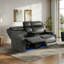 Ensemble de canapé moderne inclinable électrique gris 2 pièces - Ensemble de salon avec console, porte-gobelets, ports de chargement USB et éclairage d'accent à DEL bleu