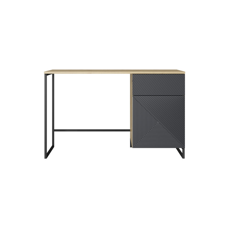 Almitra Metal Base Computer Desk, Grey/Brown/Black