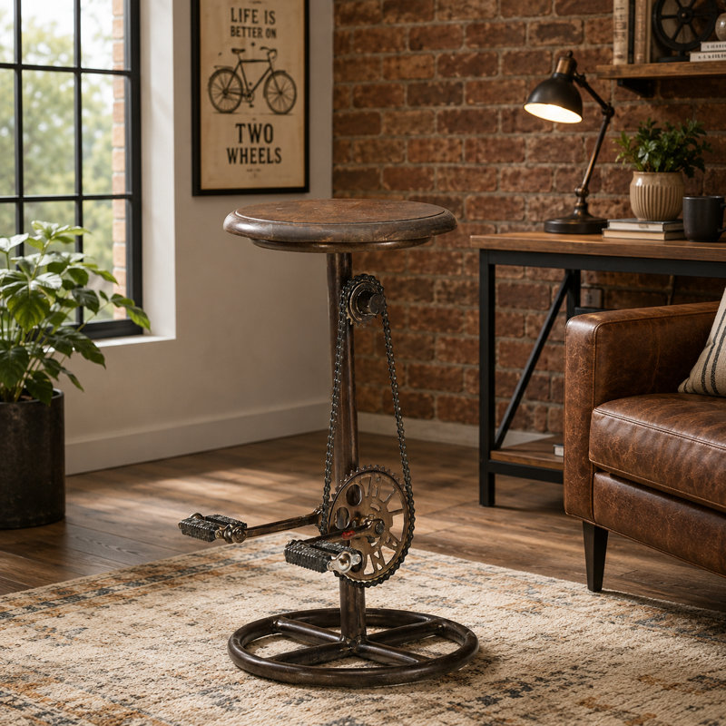 Tabouret de vélo avec base de pédale de vélo rétro, tabouret de bar rustique en métal et en bois