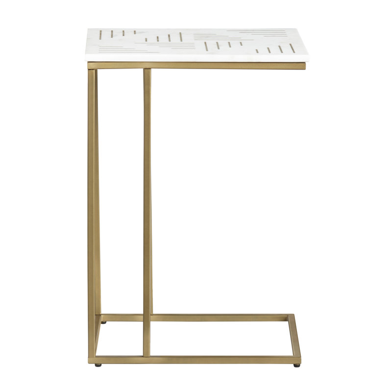 White Marble With Brass Inlay Gold C Table