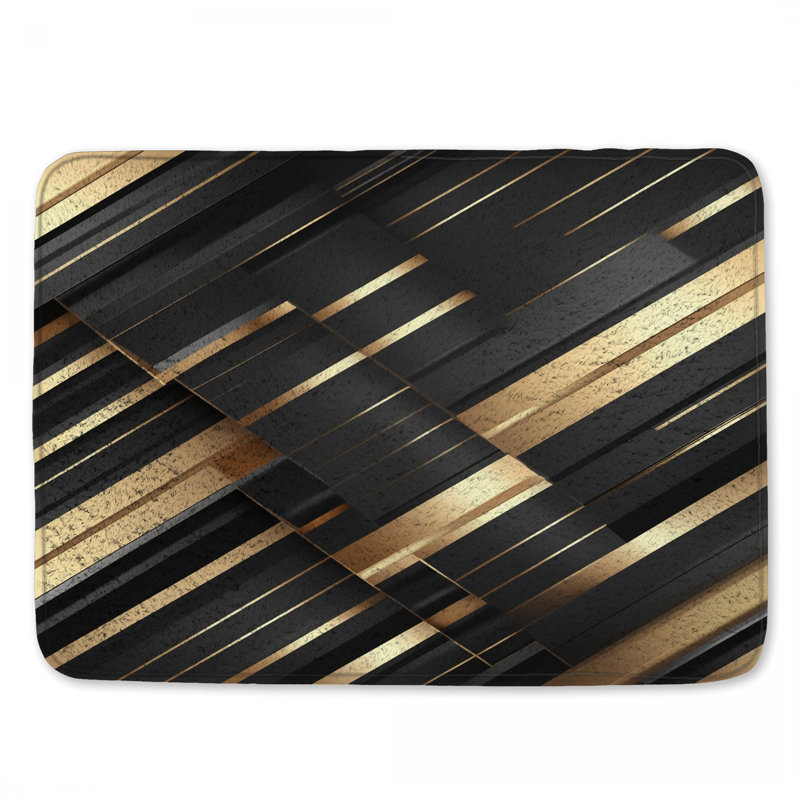 Tapis de bain noir à rayures dorées, L 34 po x L 21 po