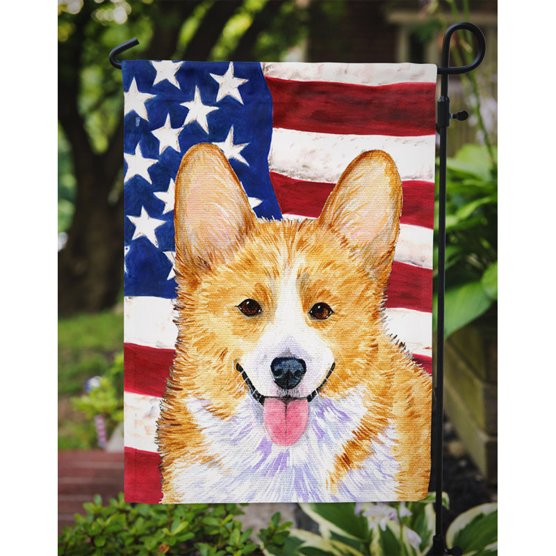 2 côtés en polyester de 2 côtés american drapeau de jardin, Jaune / blanc corgi