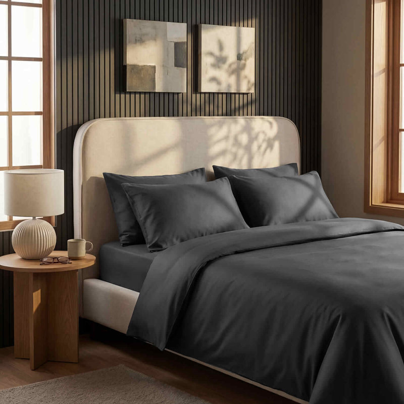 Bedding Sets Sateen No Pattern Duvet Cover Set, Grey, 50x90cm Pillowcase, Super King