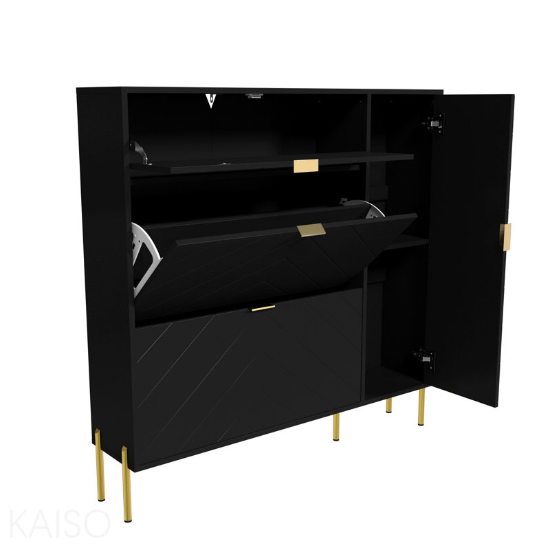 Armoire de rangement à chaussures en MDF avec tiroirs et tablettes rabattables (noir), Noir