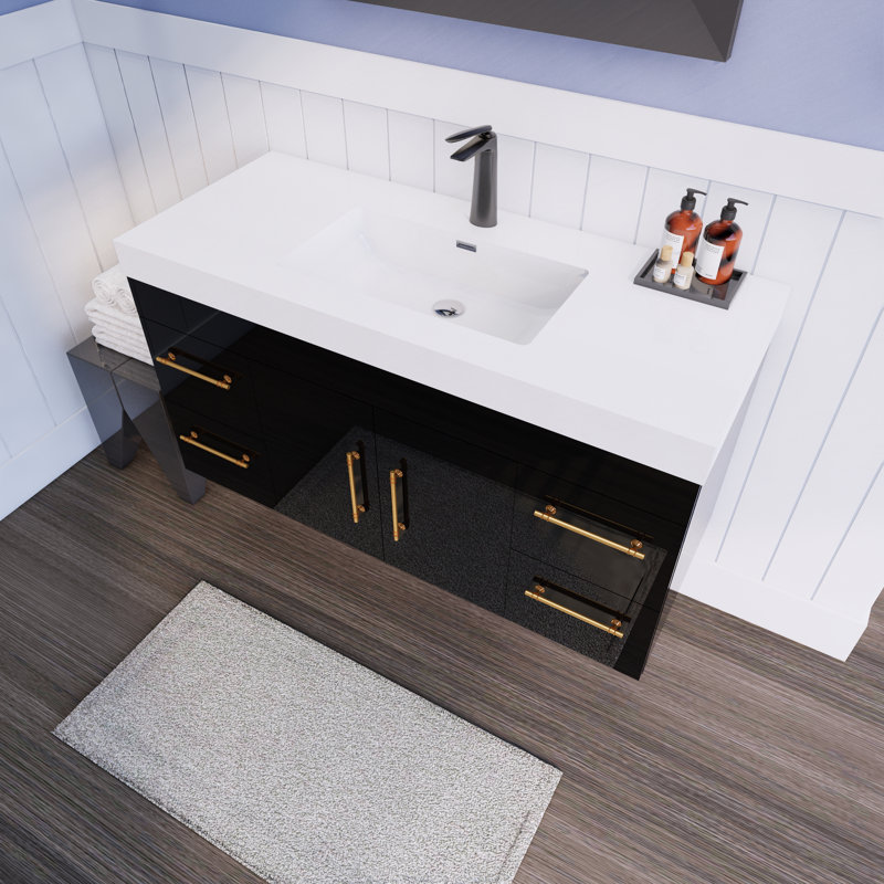Lissy Spring 48" Wall-Mounted Single Bathroom Vanity Set, Gloss Black