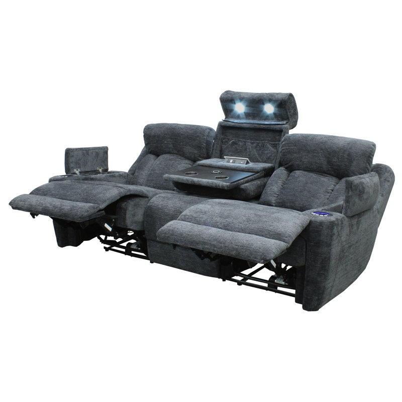 Pul 89" Power Reclining Sofa with Drop-Down Table, Adjustable Headrest & USB Charging, Lucky Charcoal