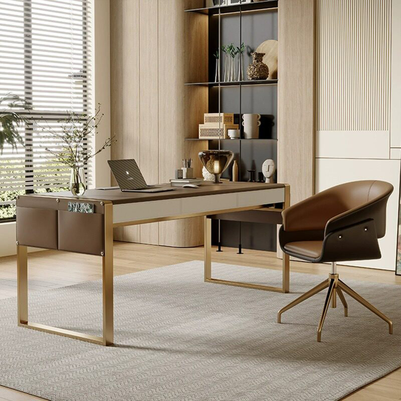 Bureau en cuir selle 86,61 "Minimalist Light Luxury, H 29,53 po x l 86,61 po x P 27,56 po