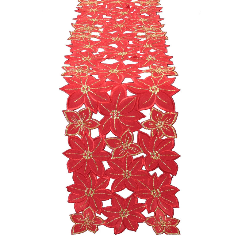 Festive Red and Green Polyester Holiday Table Runner, 62" x 8"