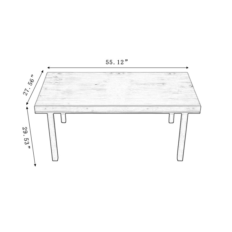 Retro Burlywood Rectangular Solid Wood Dining Table, 29.53"H x 55.12"L x 27.56"W