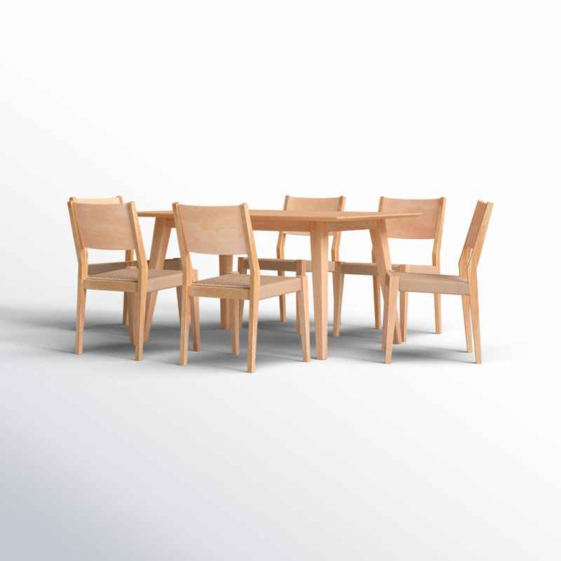 Ensemble de salle à manger en bois massif Aniek, 7 pièces : table, 6 chaises, Naturel