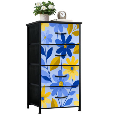 Dresser for Bedroom with 4 Storage Drawers Mid century Modern Minimalist Abstract Gallery Collage Flower Market Dressers Chest of Drawers Steel Framed Fabric Closet Organizers for Dorm Entryway