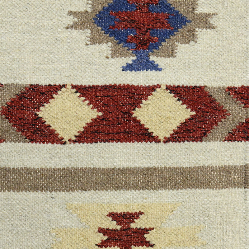 Tapis rouge en laine tissé à plat à la main Lavigne, Rectangle 3 pi x 5 pi