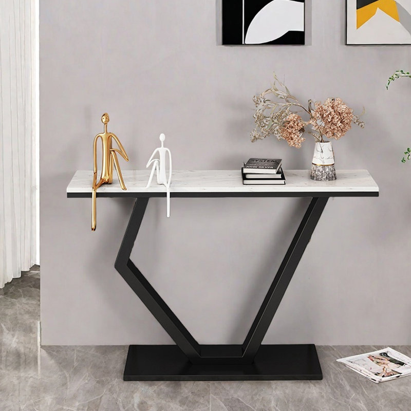 Table d'entrée de luxe moderne, H 31,5 po x l 47,2 po x P 11,8 po, Blanc, Noir
