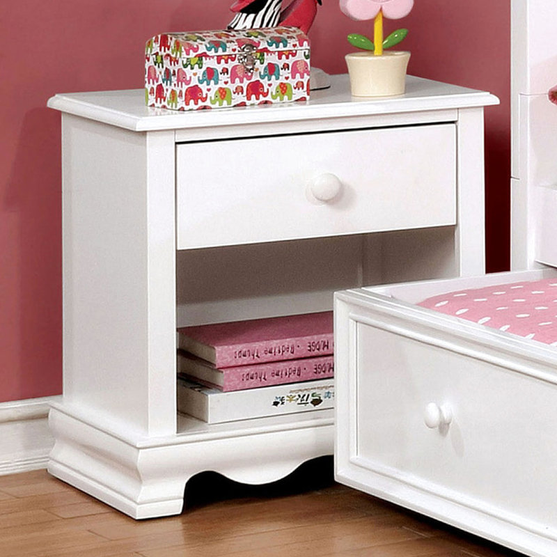 Table de chevet en bois massif blanc avec fonctionnalité de tablette inférieure - fabriquée et