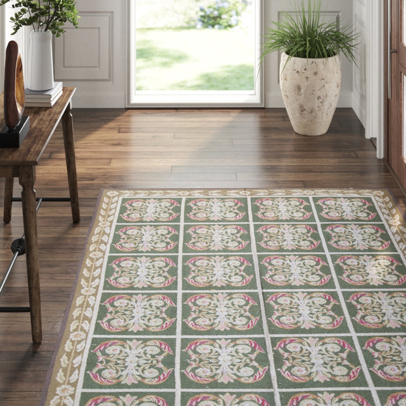 Hand-Knotted High-Quality Green and Green Area Rug